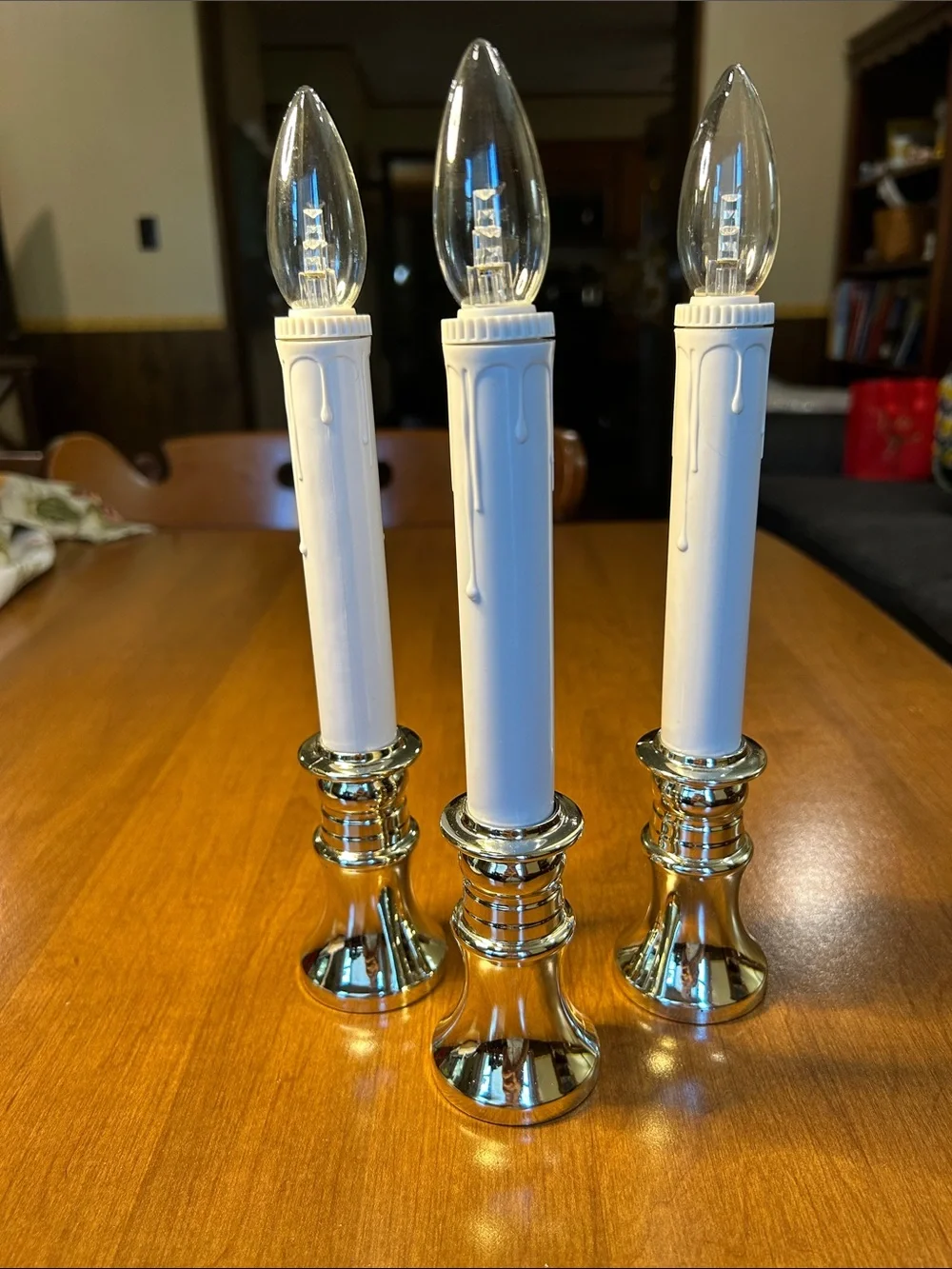 Unbranded White LED Candle Lights with Silver Holders (Set of 3)